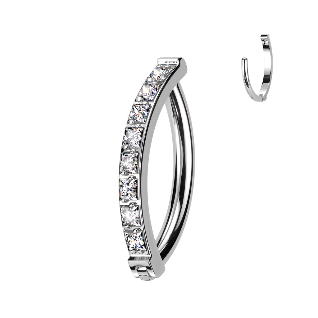 Hinged Hoop With Pave Square CZ Navel Bar