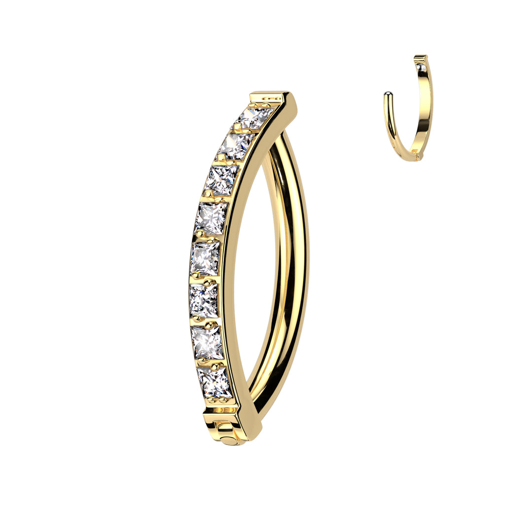 Hinged Hoop With Pave Square CZ Navel Bar