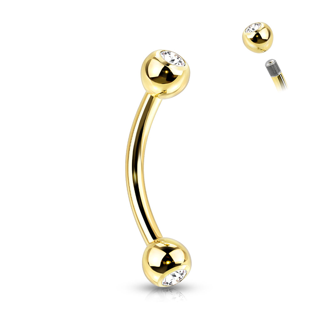 PVD Plated Curved Barbell With Press Fit CZ Ball Ends