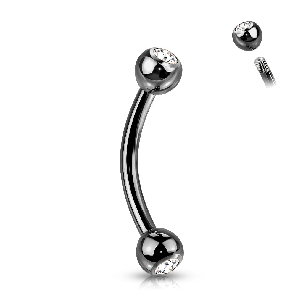 PVD Plated Curved Barbell With Press Fit CZ Ball Ends