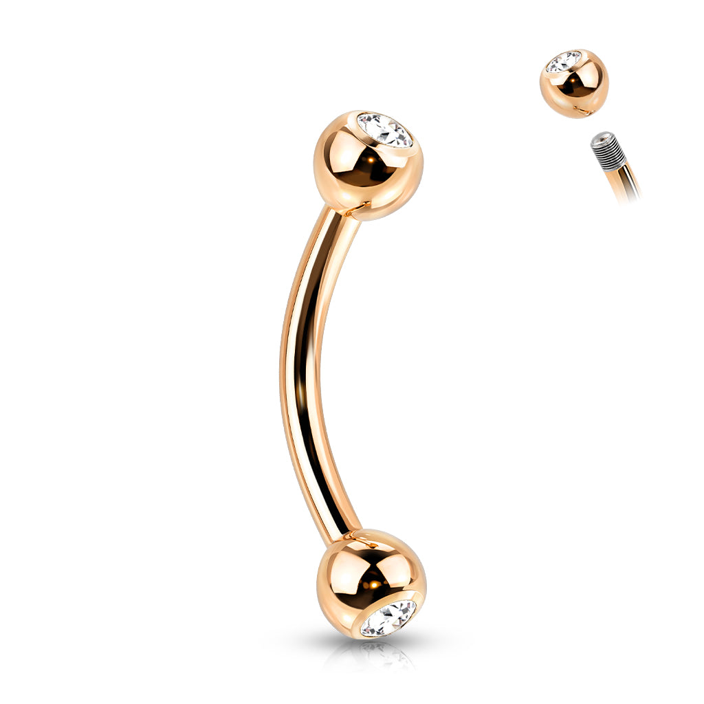 PVD Plated Curved Barbell With Press Fit CZ Ball Ends