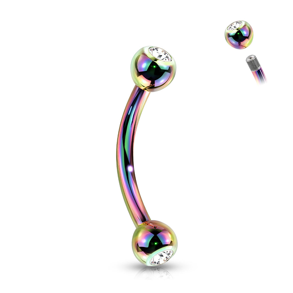 PVD Plated Curved Barbell With Press Fit CZ Ball Ends