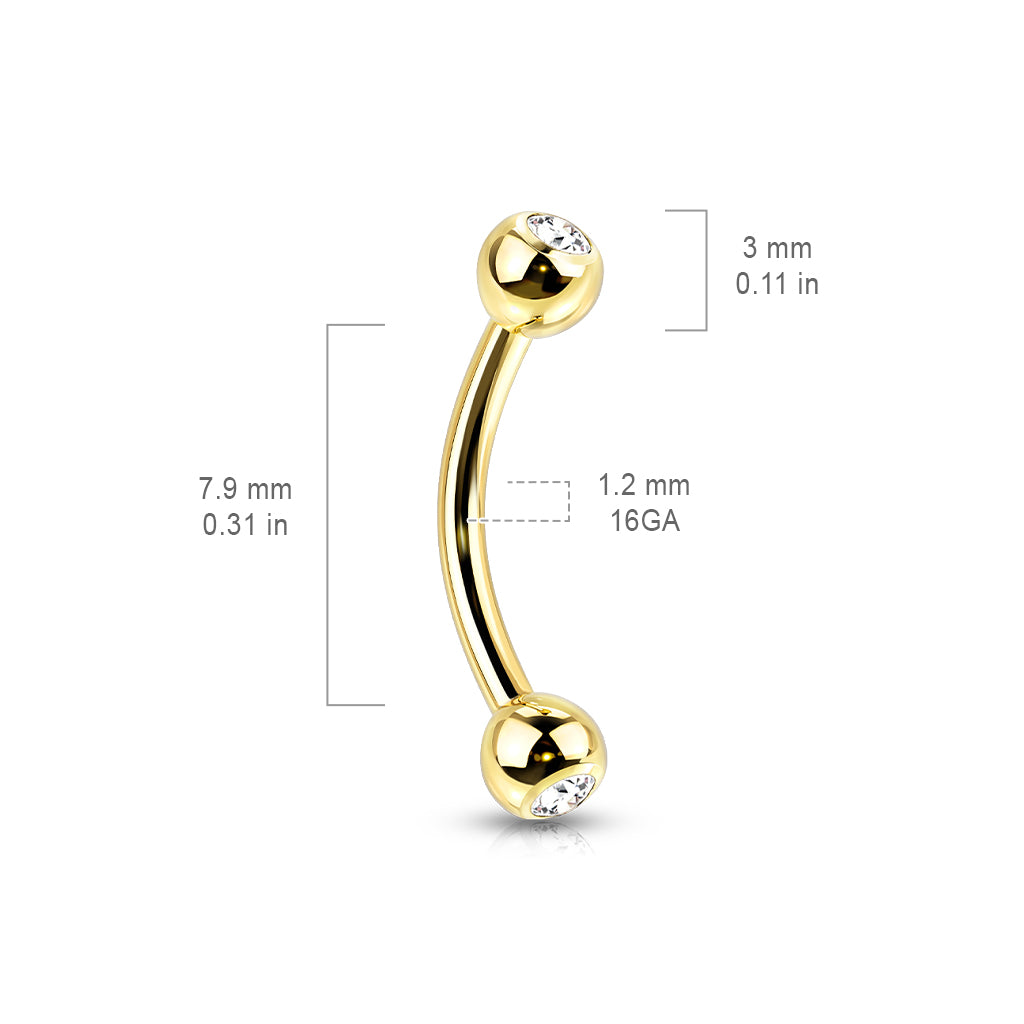 PVD Plated Curved Barbell With Press Fit CZ Ball Ends