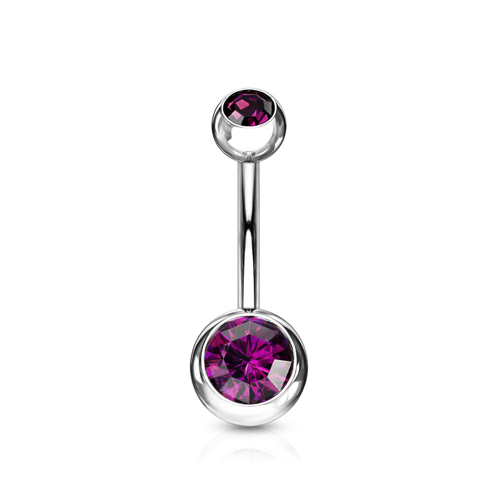 Double CZ Bezel Set Navel Bar