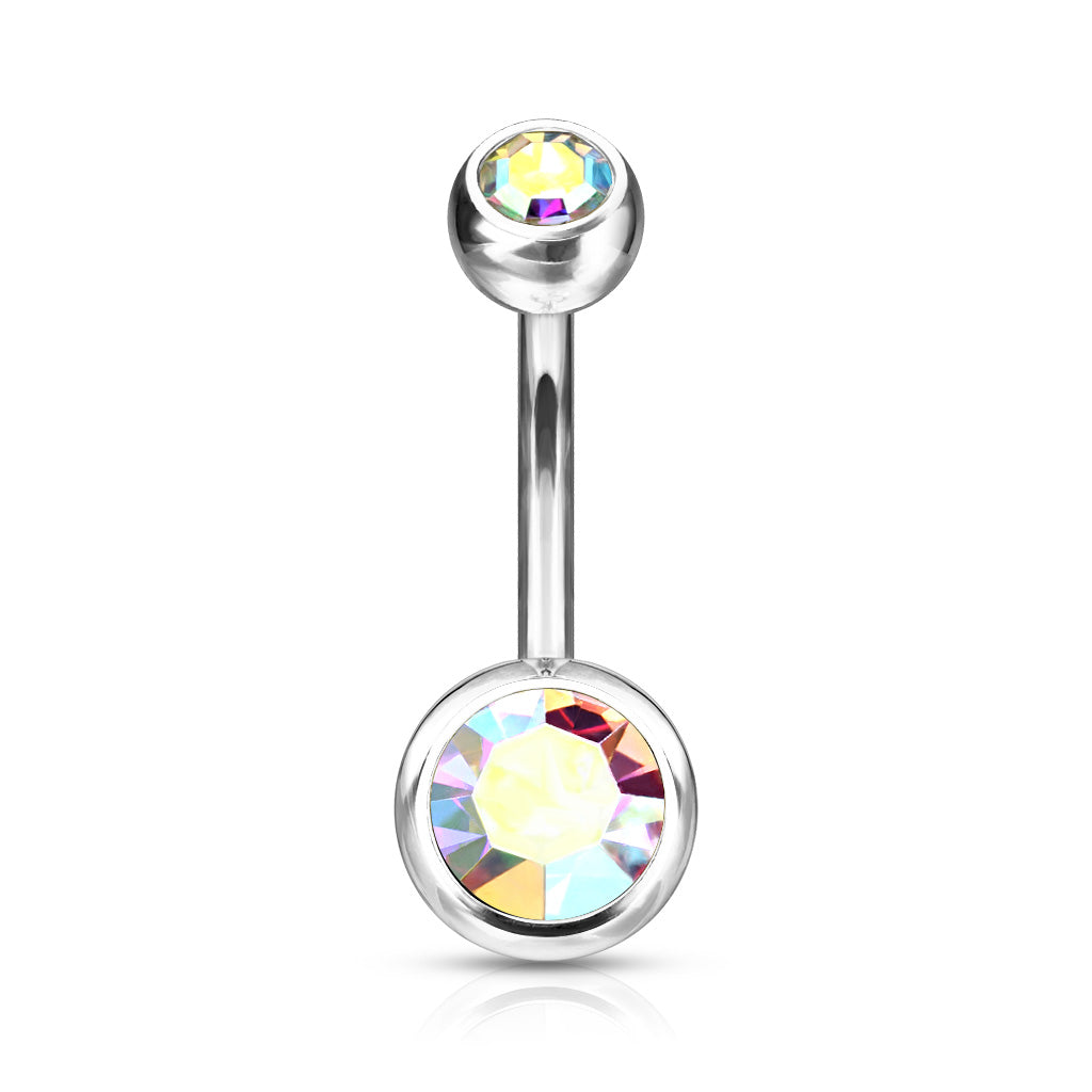 Double CZ Bezel Set Navel Bar