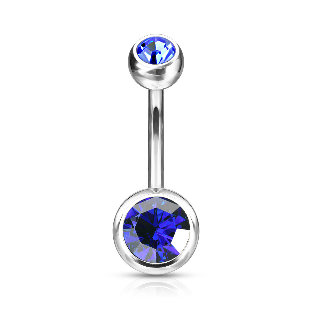 Double CZ Bezel Set Navel Bar