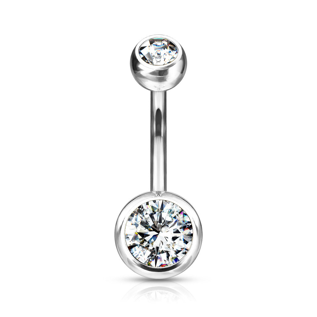 Double CZ Bezel Set Navel Bar