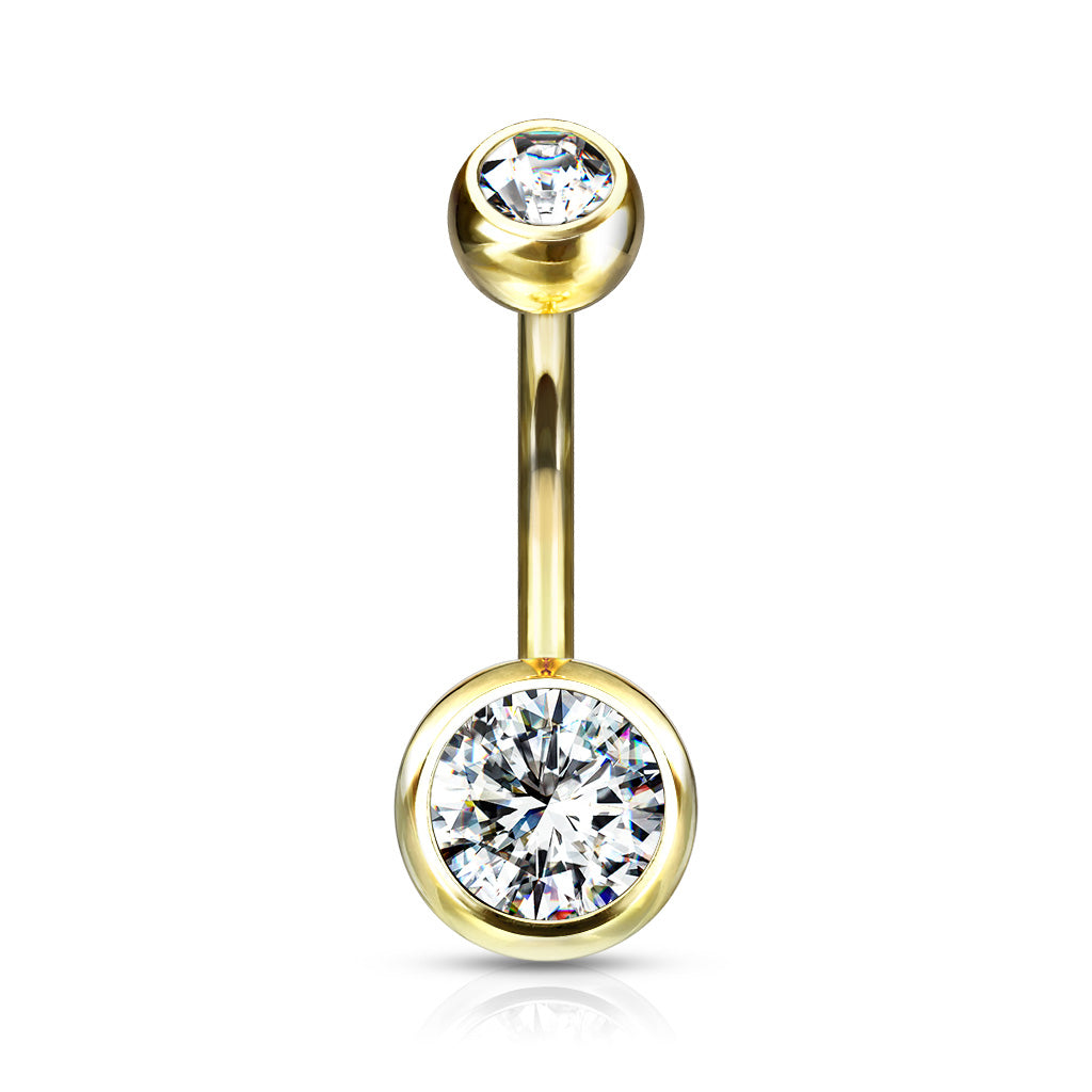 Double CZ Bezel Set Navel Bar