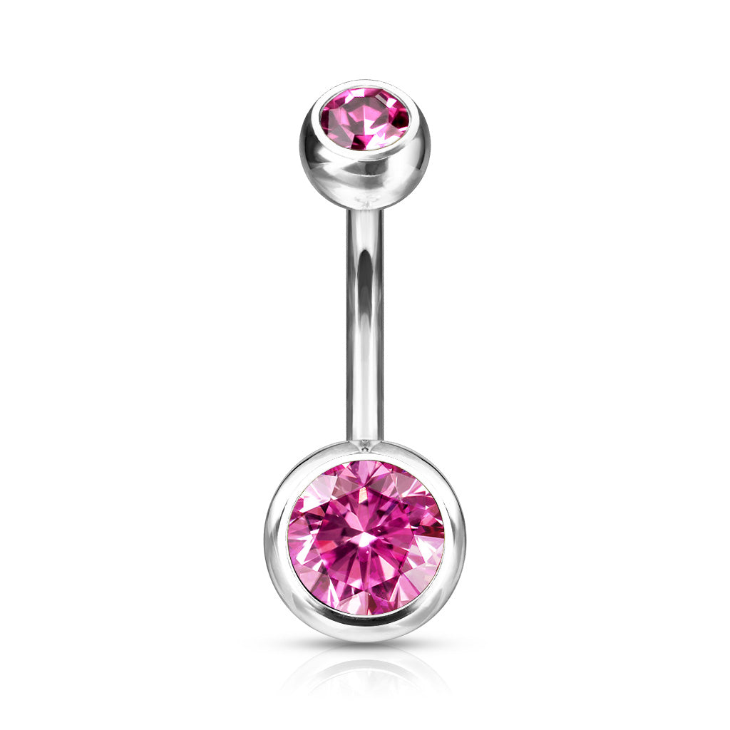 Double CZ Bezel Set Navel Bar