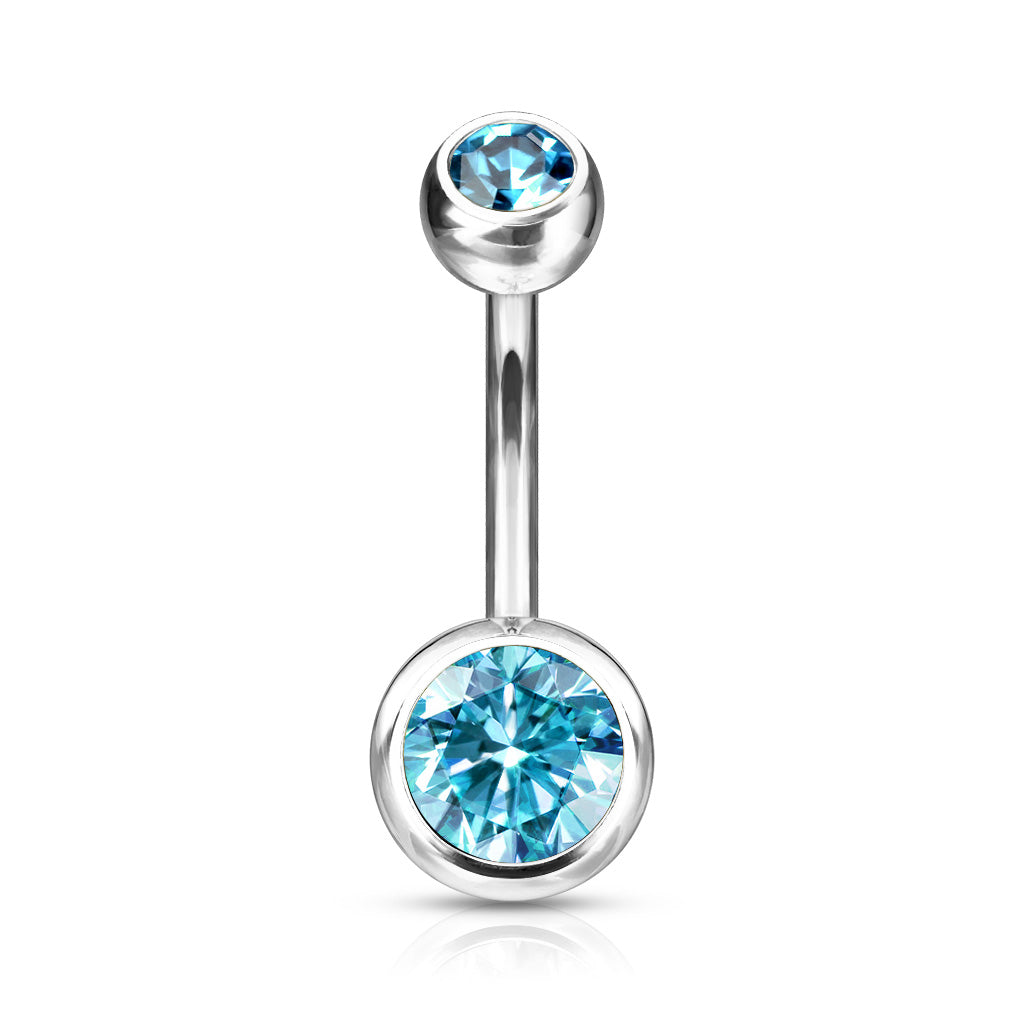Double CZ Bezel Set Navel Bar