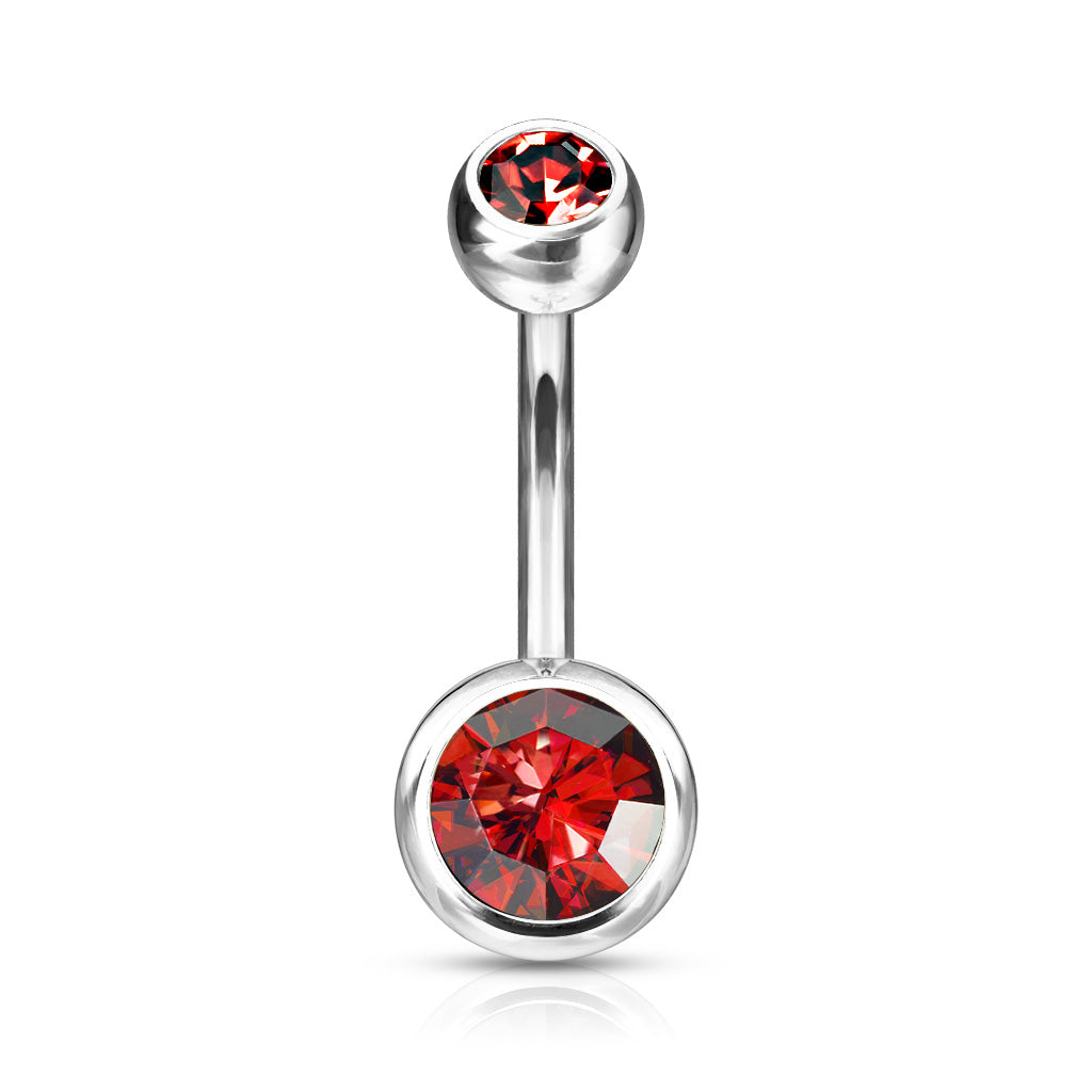 Double CZ Bezel Set Navel Bar