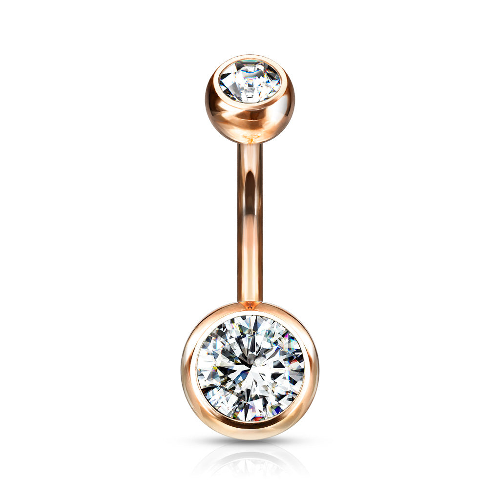 Double CZ Bezel Set Navel Bar