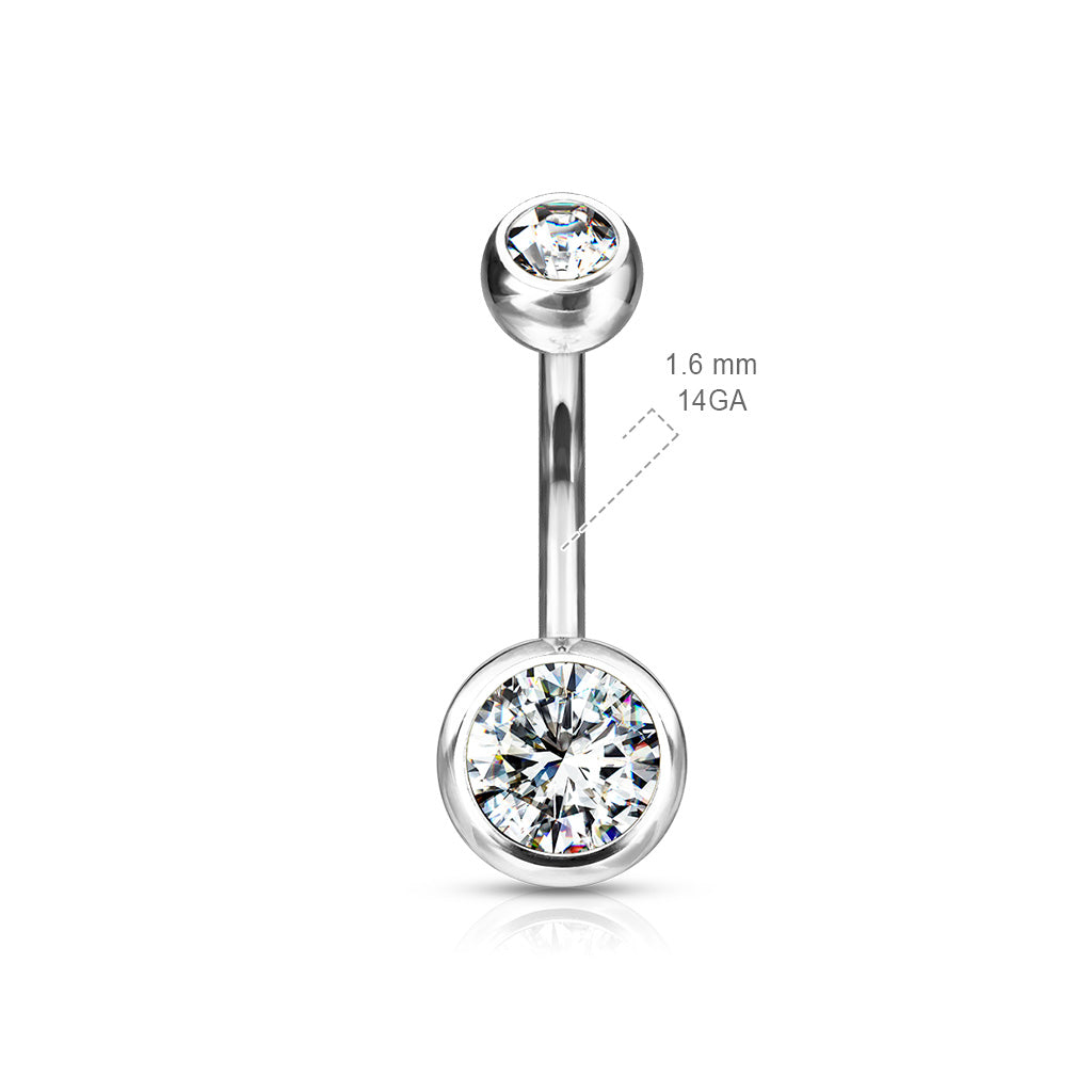 Double CZ Bezel Set Navel Bar