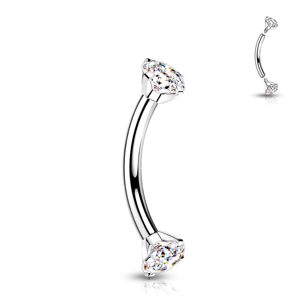 Curved Barbell With Prong Set CZ Ends