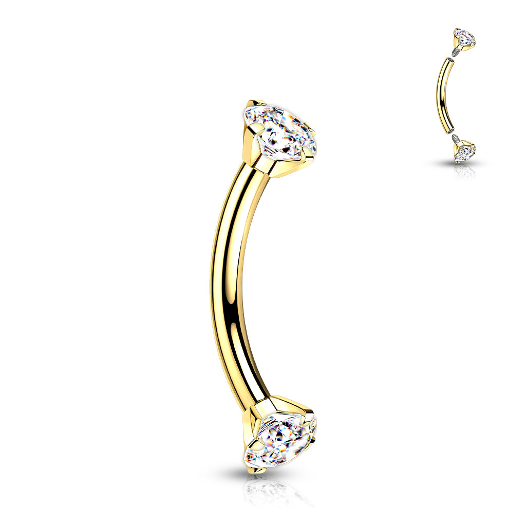 Curved Barbell With Prong Set CZ Ends
