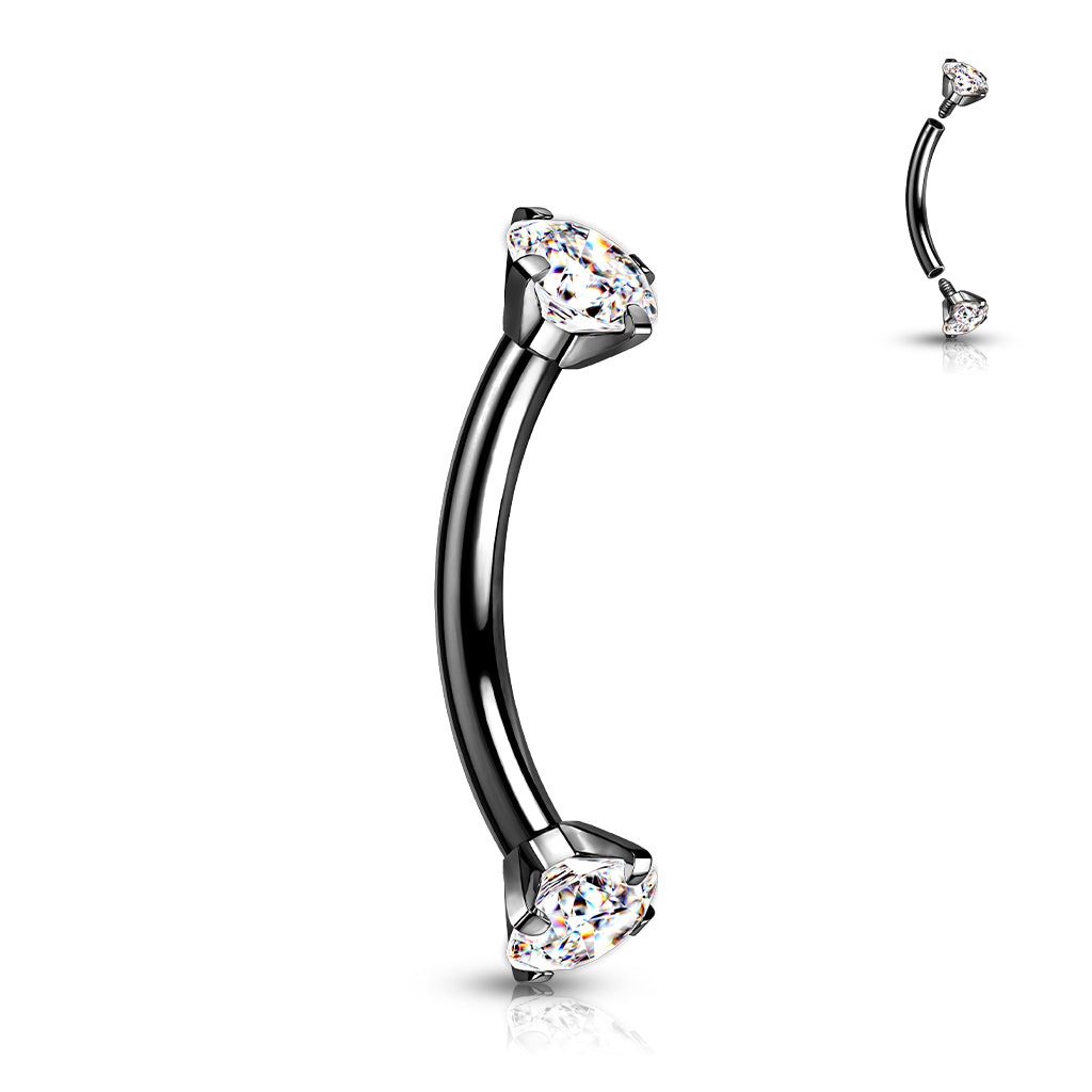 Curved Barbell With Prong Set CZ Ends