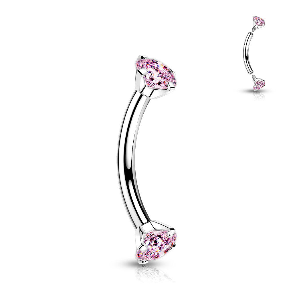 Curved Barbell With Prong Set CZ Ends