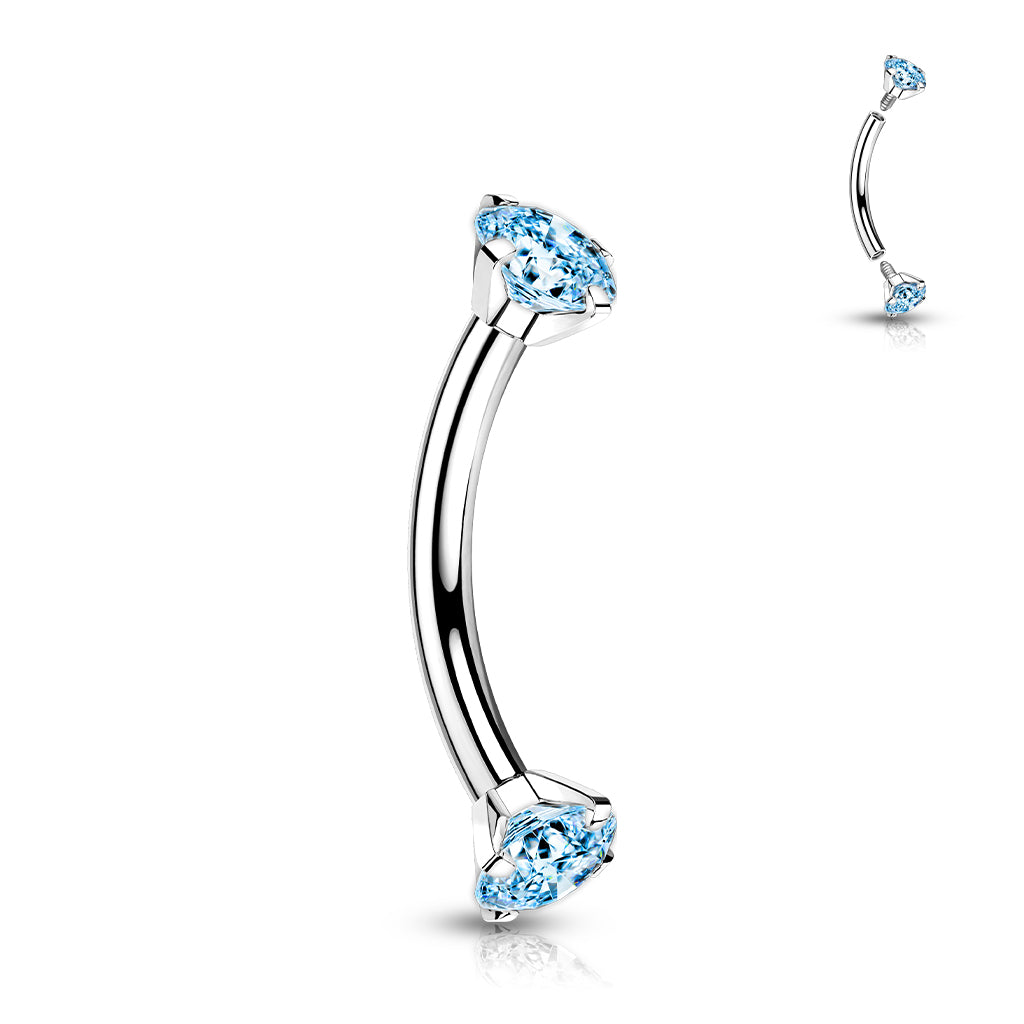 Curved Barbell With Prong Set CZ Ends