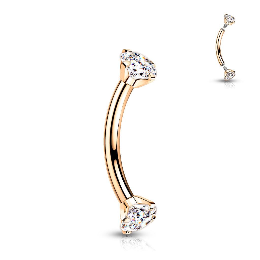 Curved Barbell With Prong Set CZ Ends
