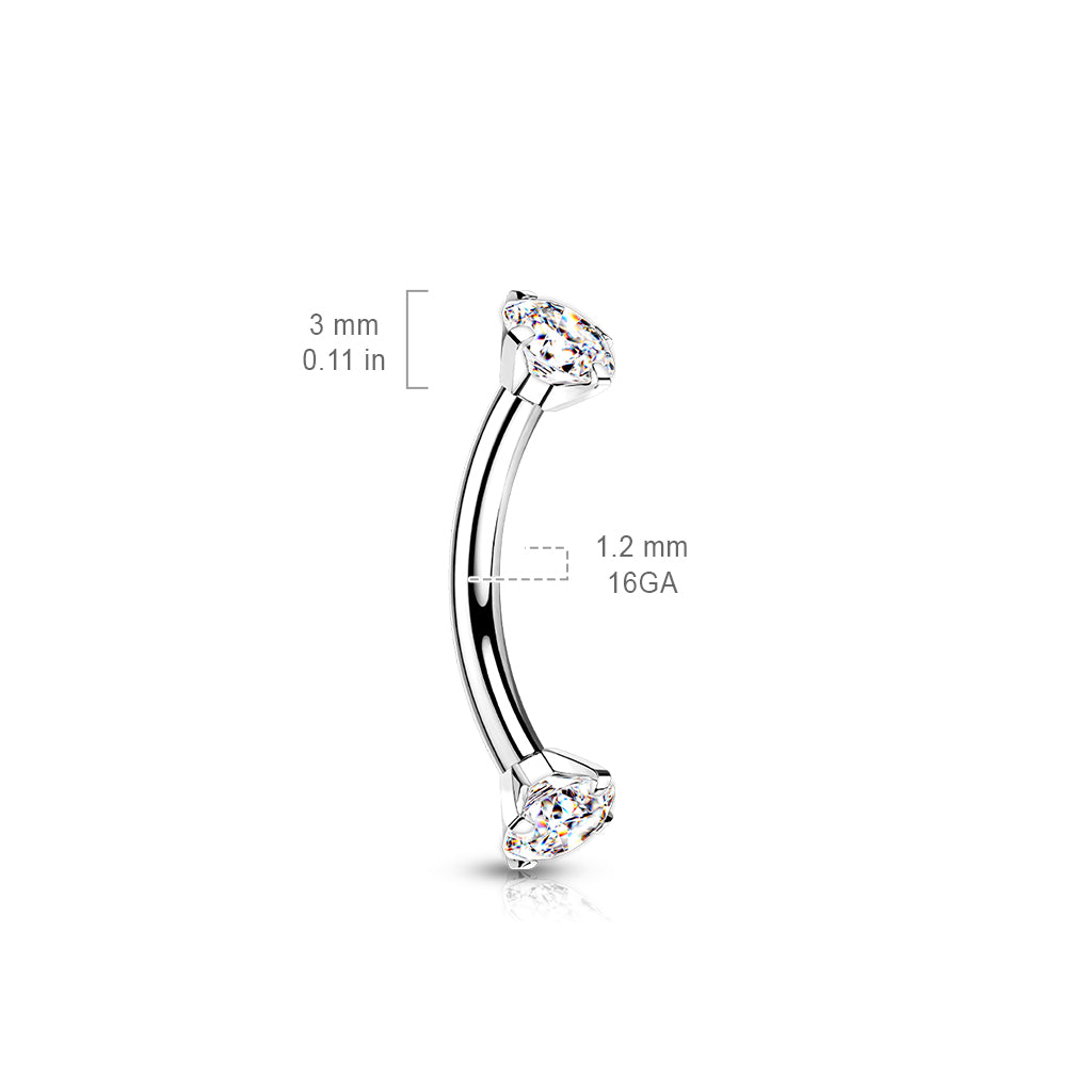 Curved Barbell With Prong Set CZ Ends