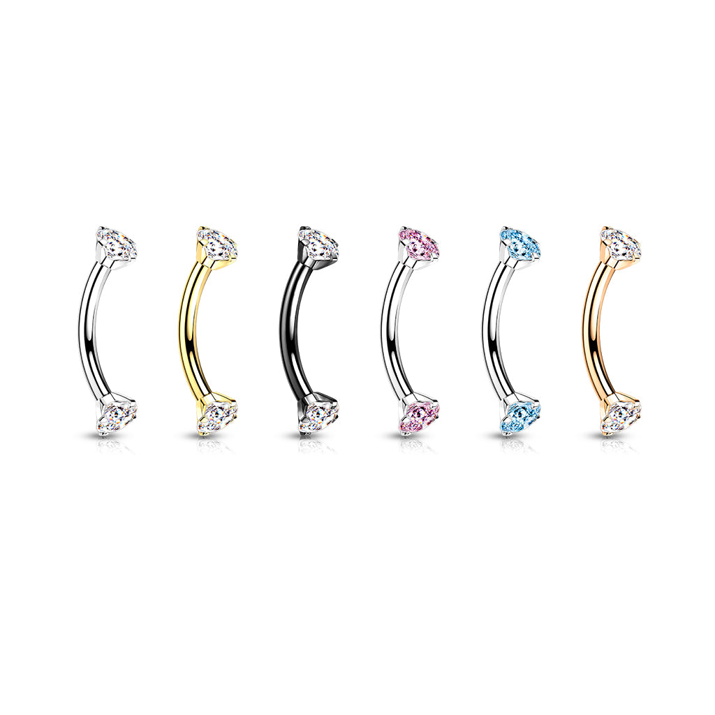 Curved Barbell With Prong Set CZ Ends