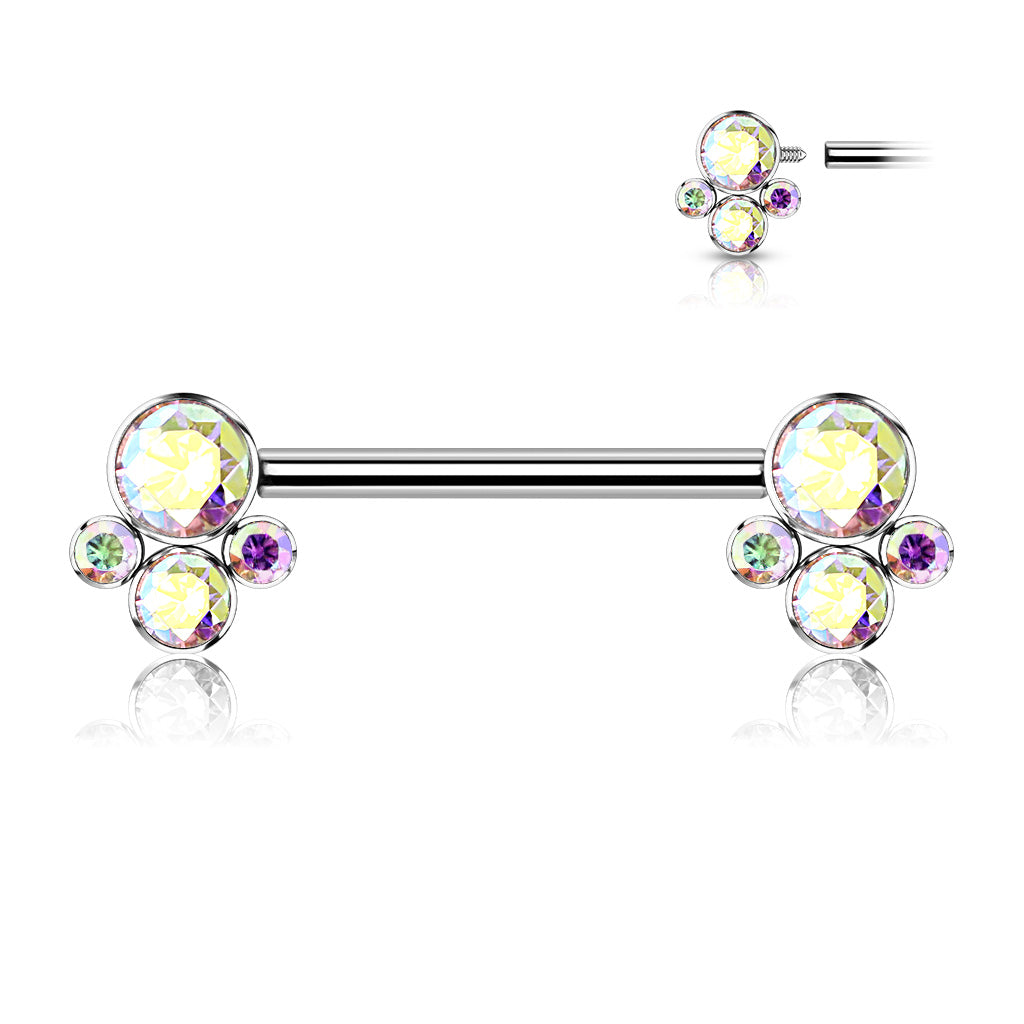 Nipple Barbell With 4 Bezel Set Cluster CZ Ends
