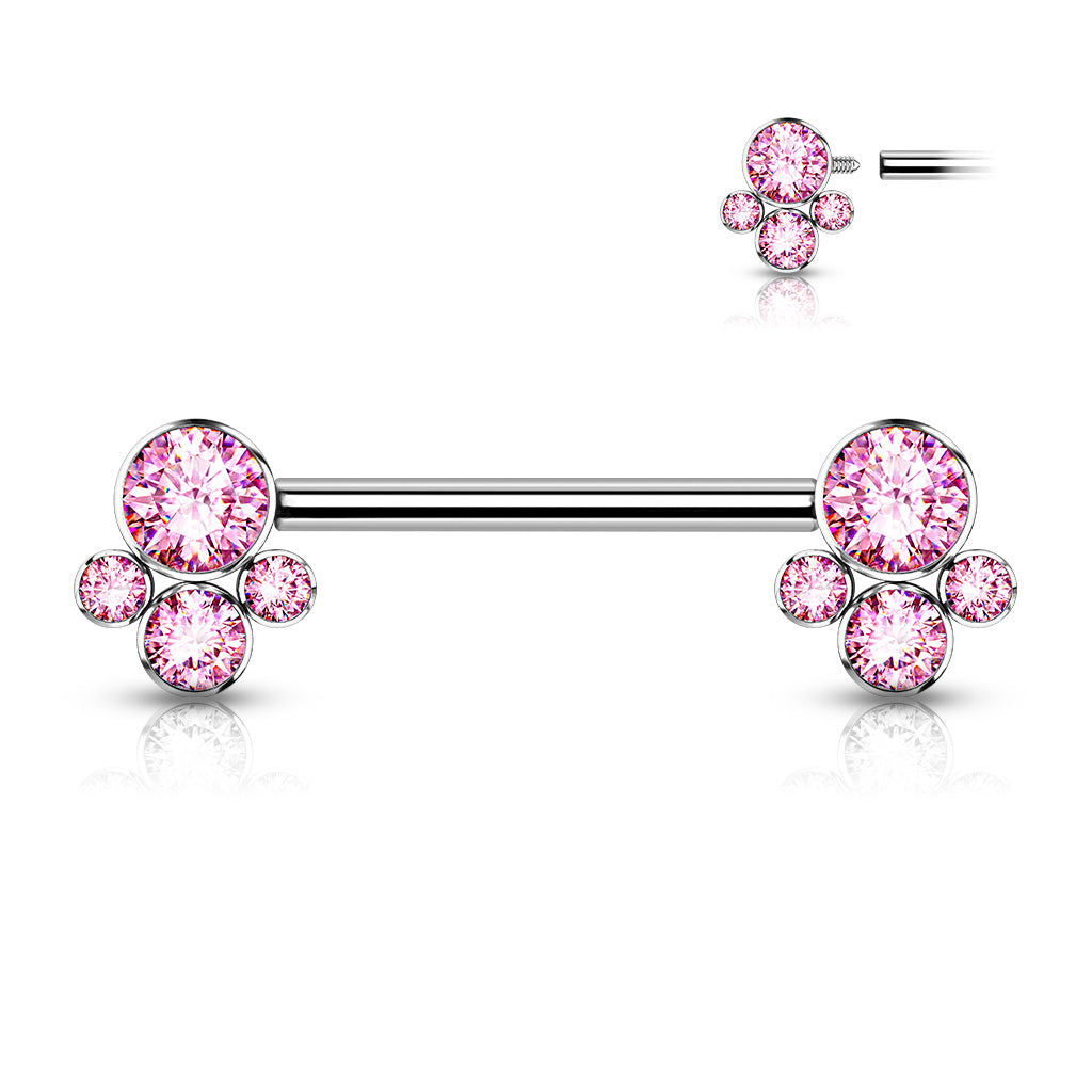 Nipple Barbell With 4 Bezel Set Cluster CZ Ends