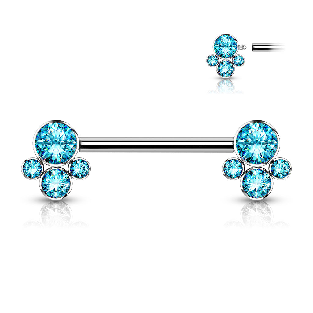 Nipple Barbell With 4 Bezel Set Cluster CZ Ends