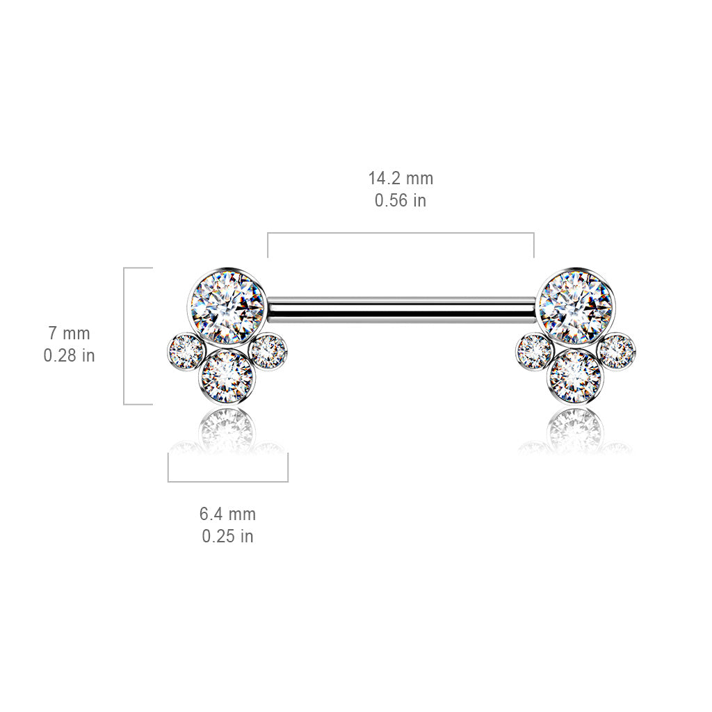 Nipple Barbell With 4 Bezel Set Cluster CZ Ends