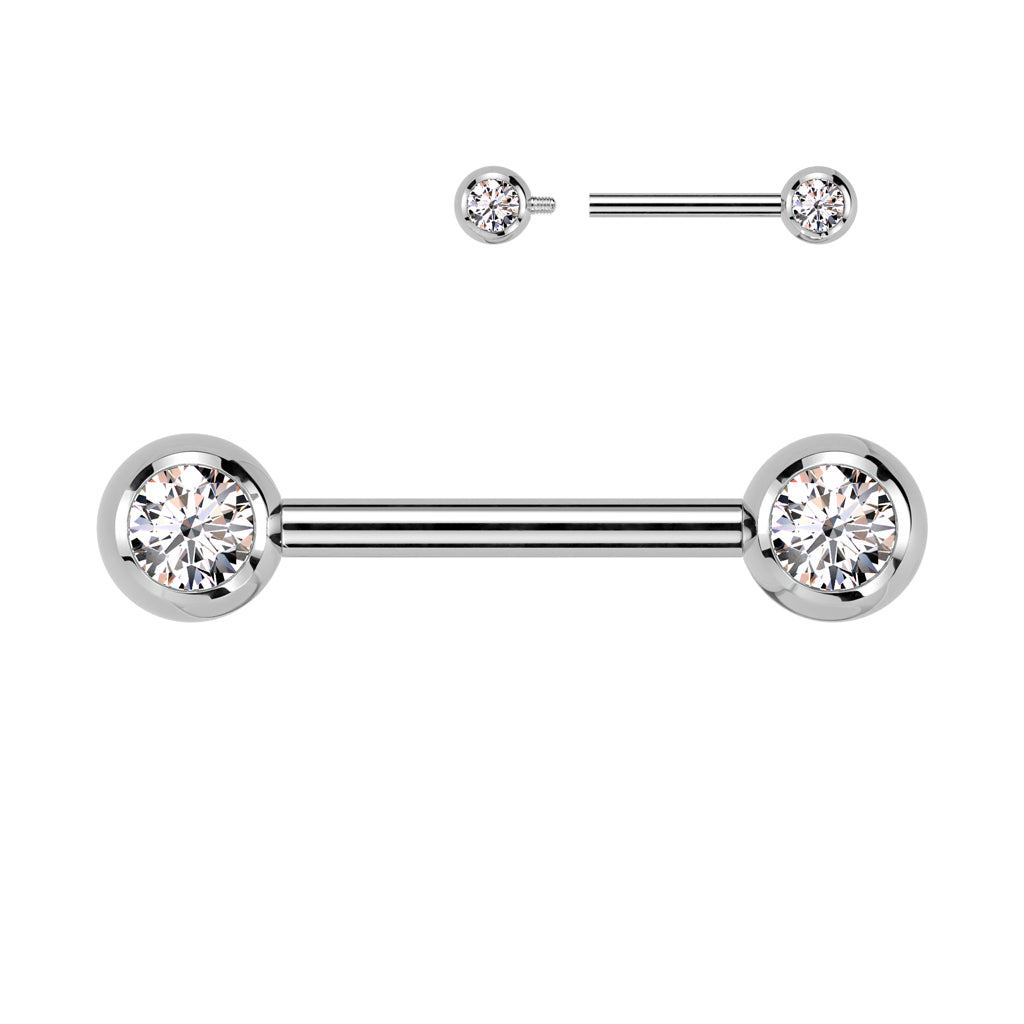 Threadless Nipple Barbell With CZ Set Ball Ends