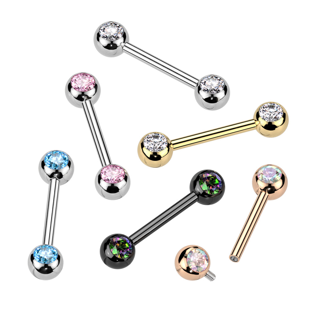Threadless Nipple Barbell With CZ Set Ball Ends