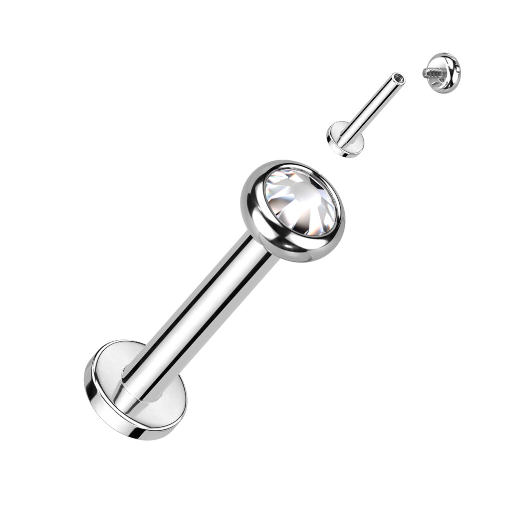 Labret With Flat Bezel Set Crystal or Opal Top