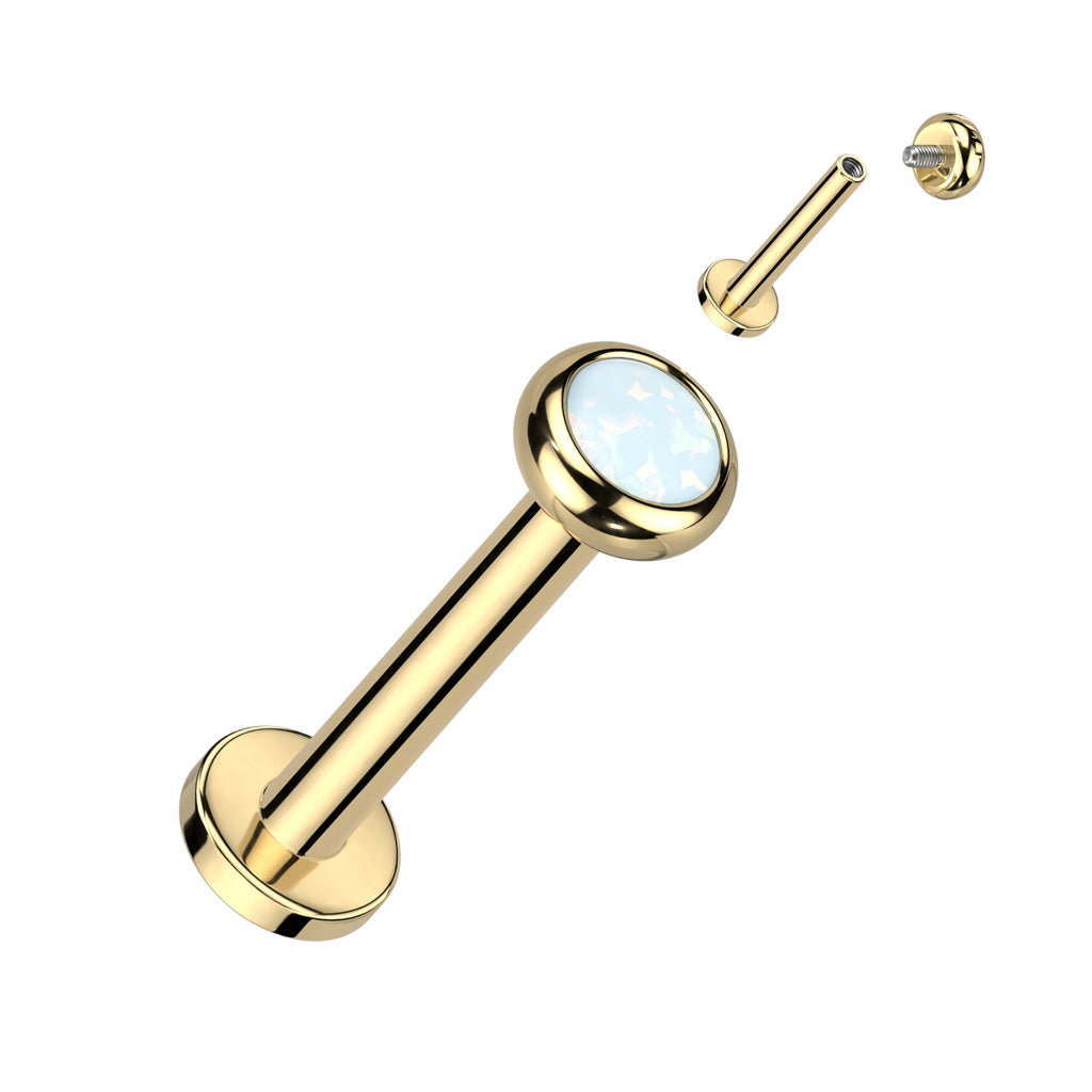 Labret With Flat Bezel Set Crystal or Opal Top