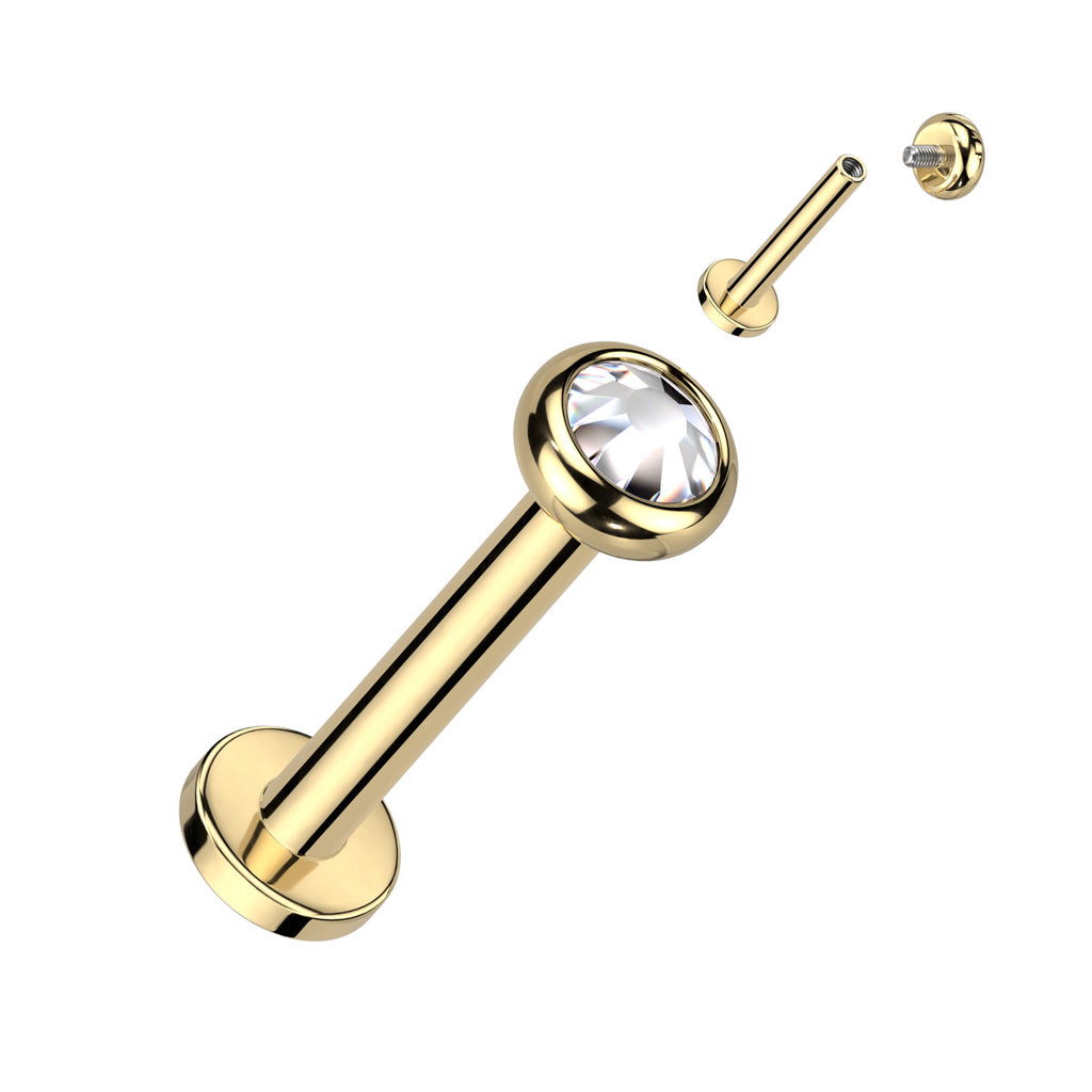 Labret With Flat Bezel Set Crystal or Opal Top