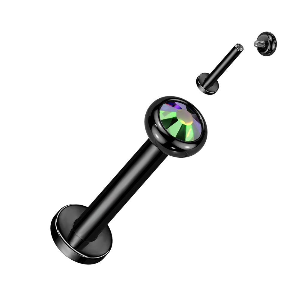 Labret With Flat Bezel Set Crystal or Opal Top