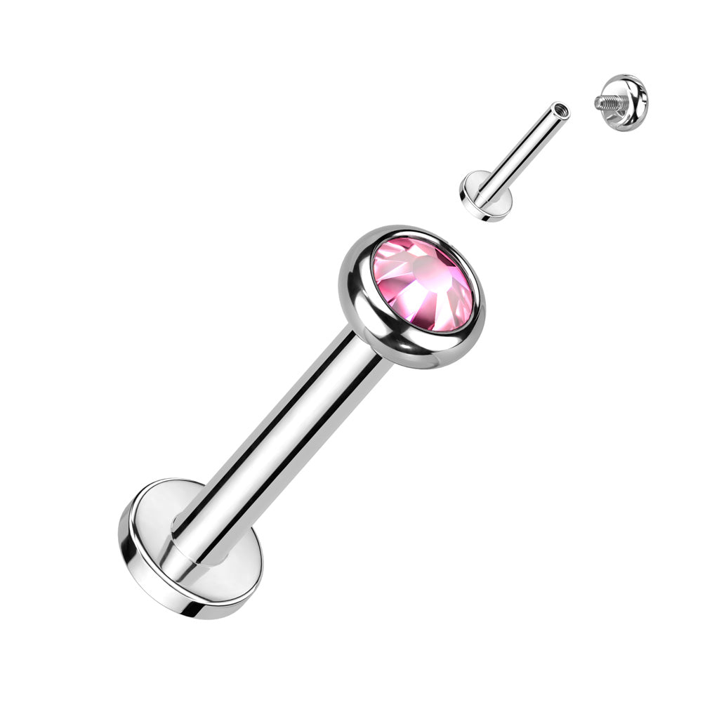 Labret With Flat Bezel Set Crystal or Opal Top