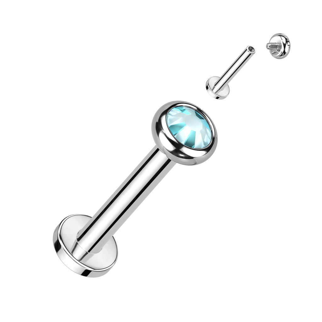 Labret With Flat Bezel Set Crystal or Opal Top