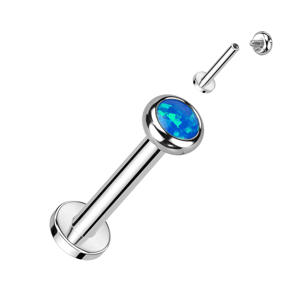 Labret With Flat Bezel Set Crystal or Opal Top