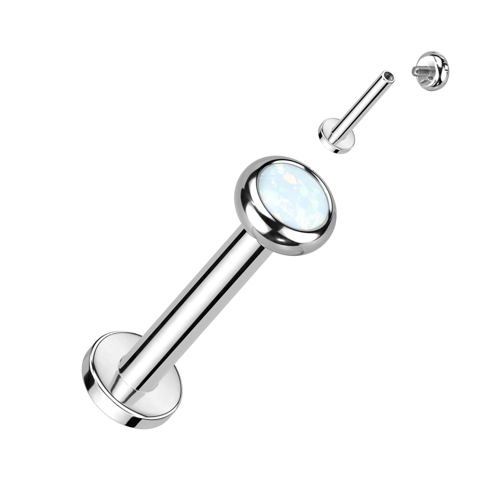 Labret With Flat Bezel Set Crystal or Opal Top