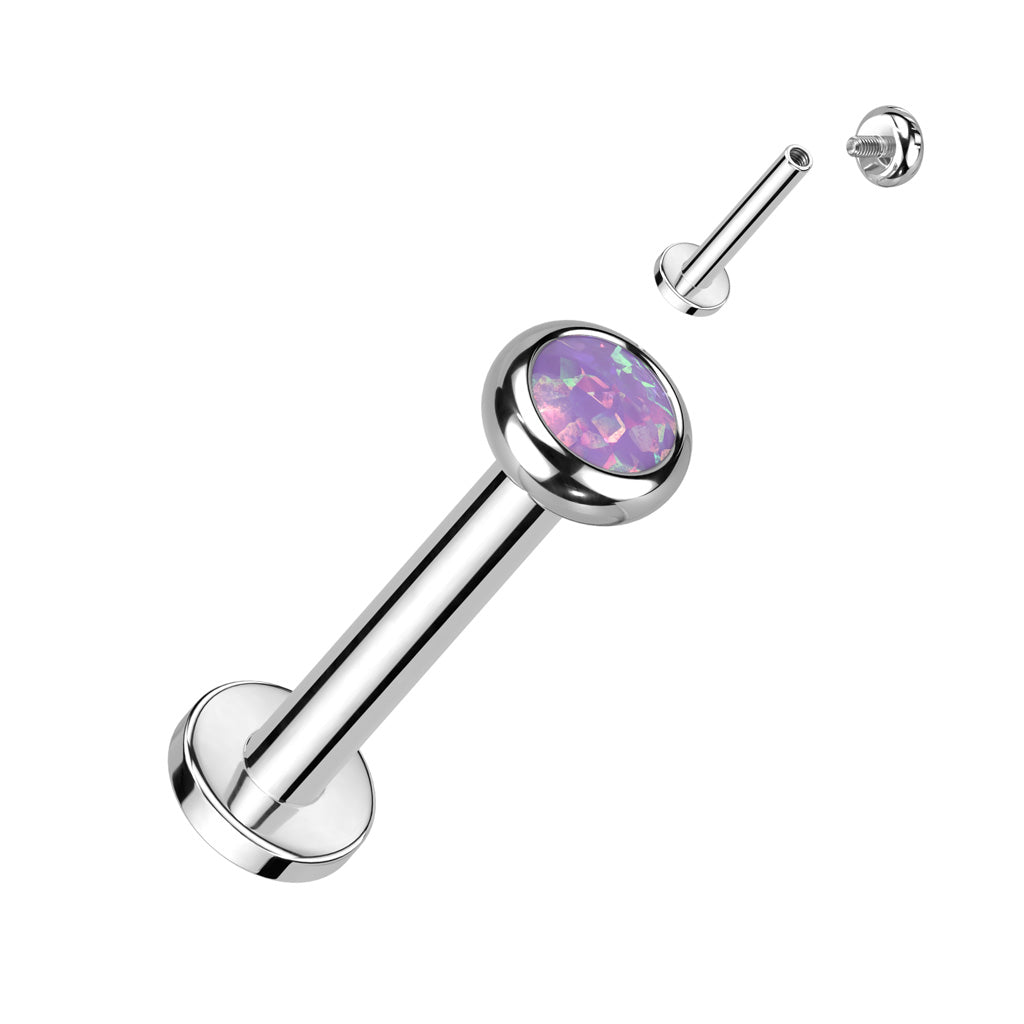 Labret With Flat Bezel Set Crystal or Opal Top