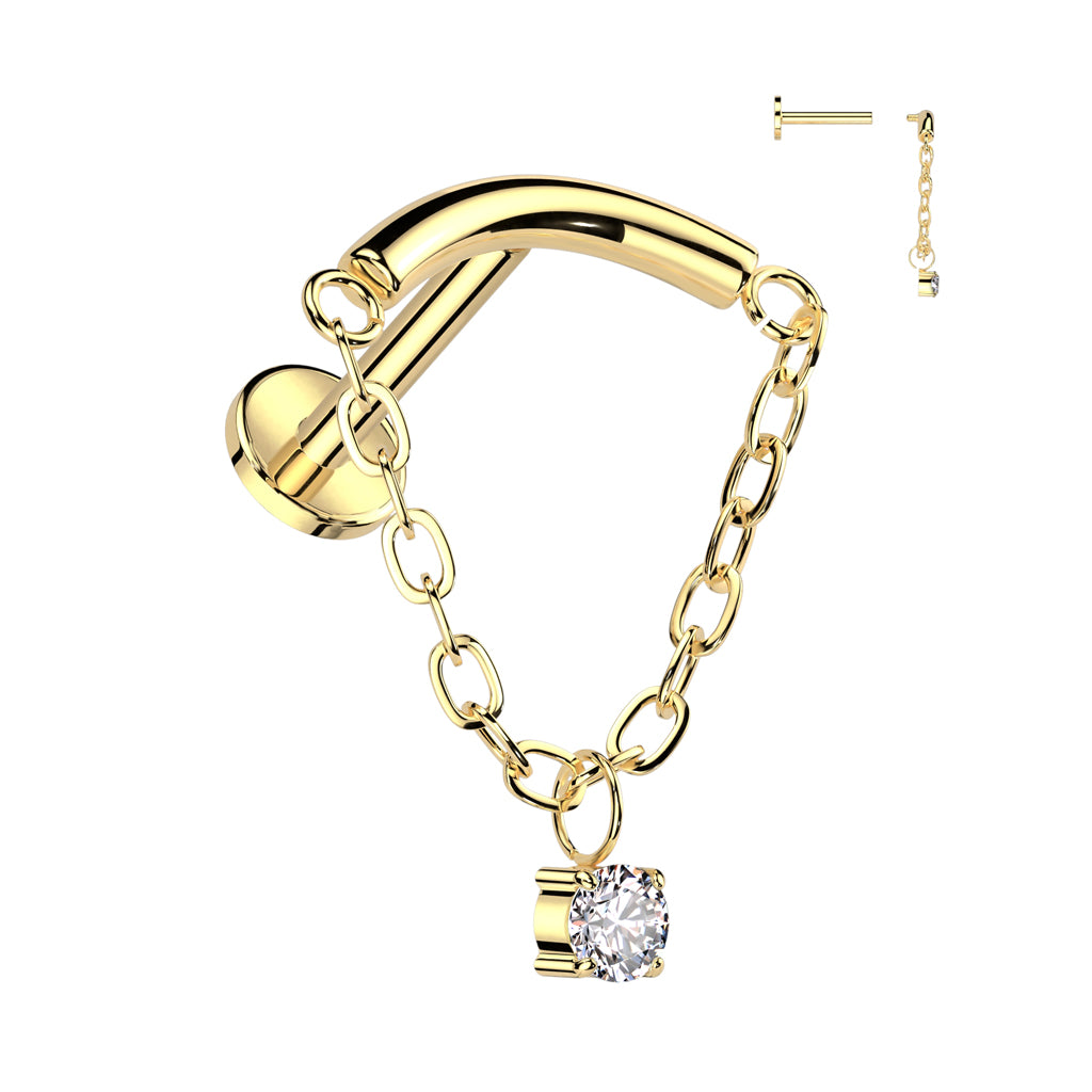 Labret with Chain Linked Curved Bar and CZ Dangle Top