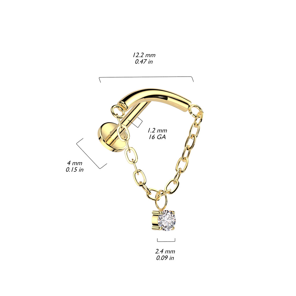 Labret with Chain Linked Curved Bar and CZ Dangle Top