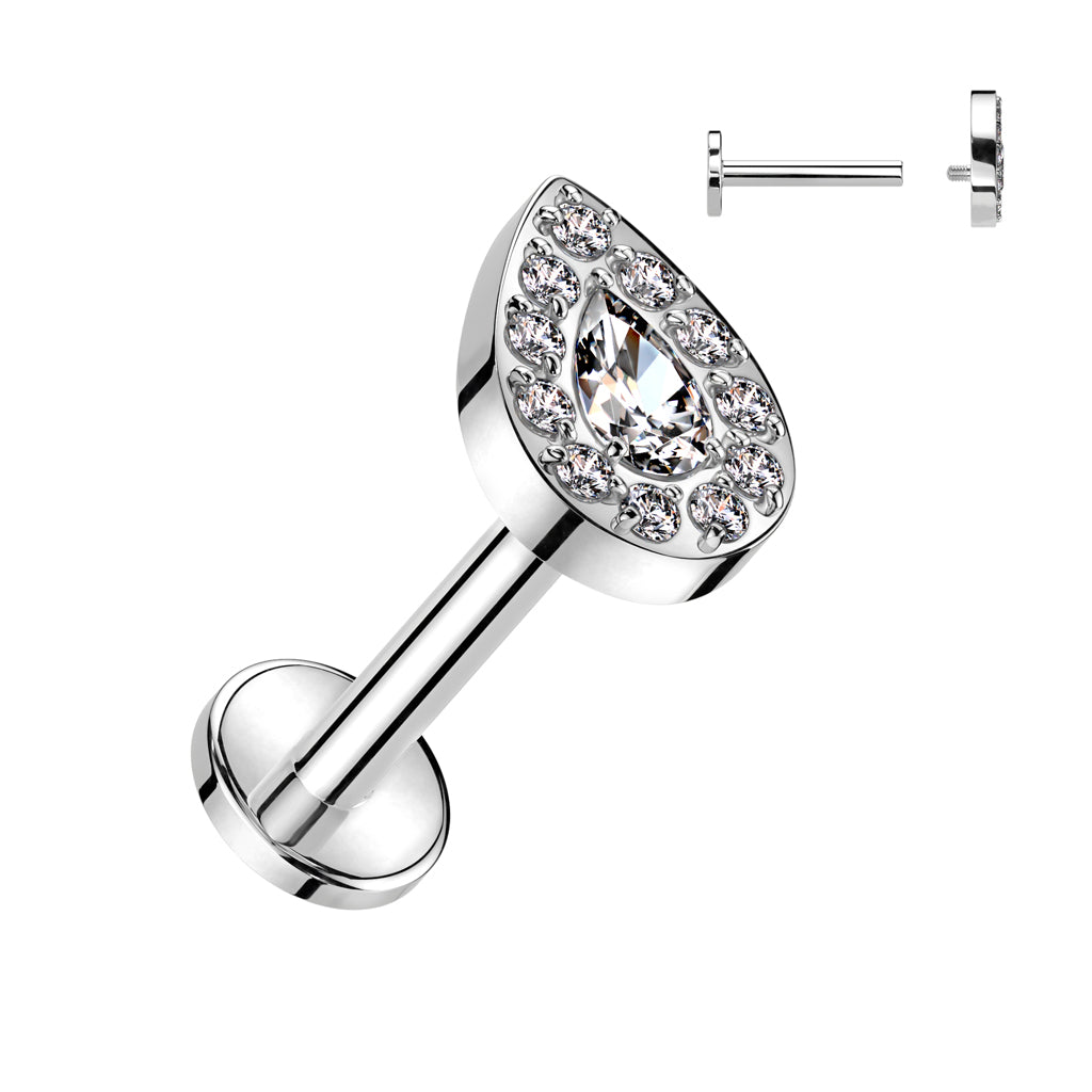 Labret with Teardrop CZ Centre with CNC NZ Rim Top