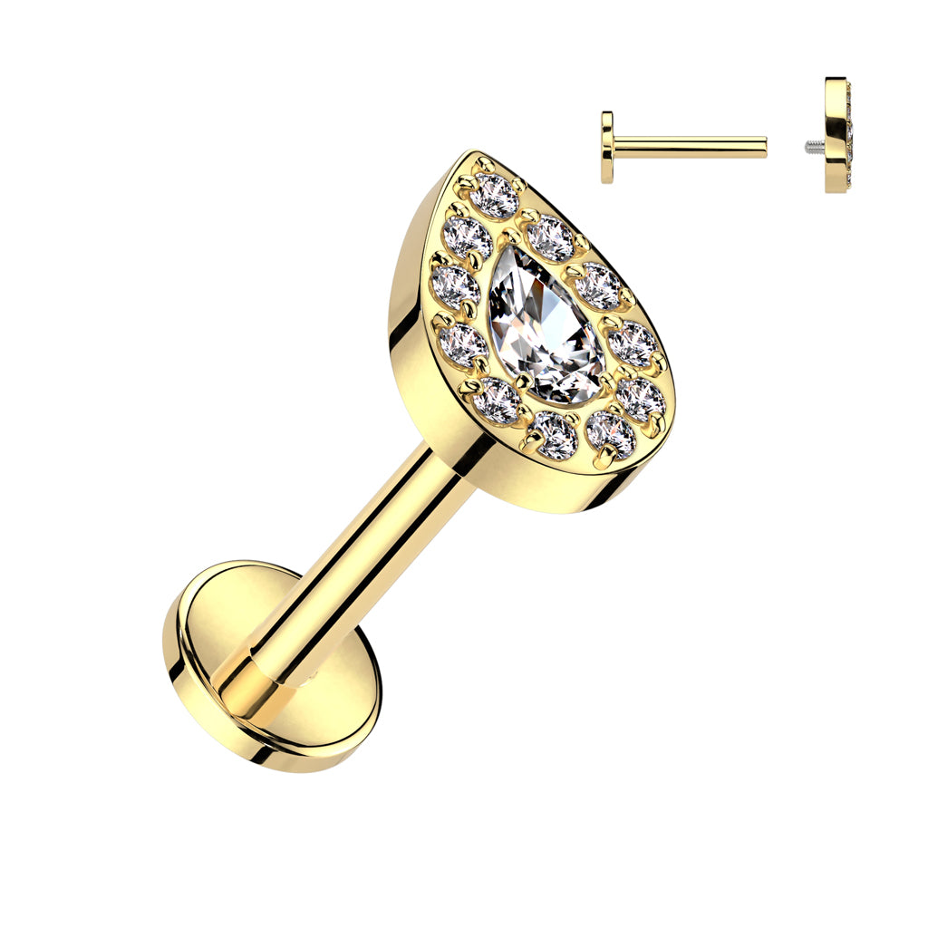 Labret with Teardrop CZ Centre with CNC NZ Rim Top