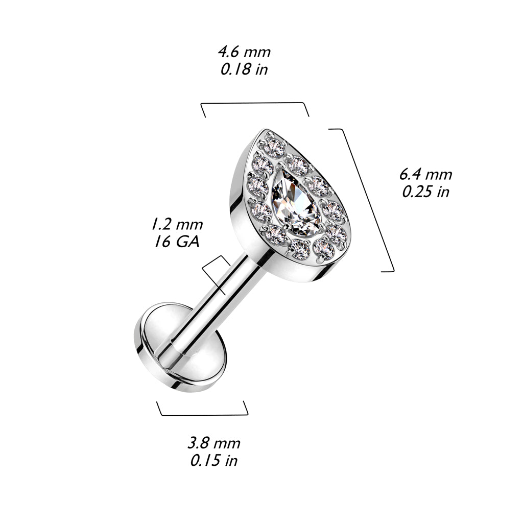 Labret with Teardrop CZ Centre with CNC NZ Rim Top