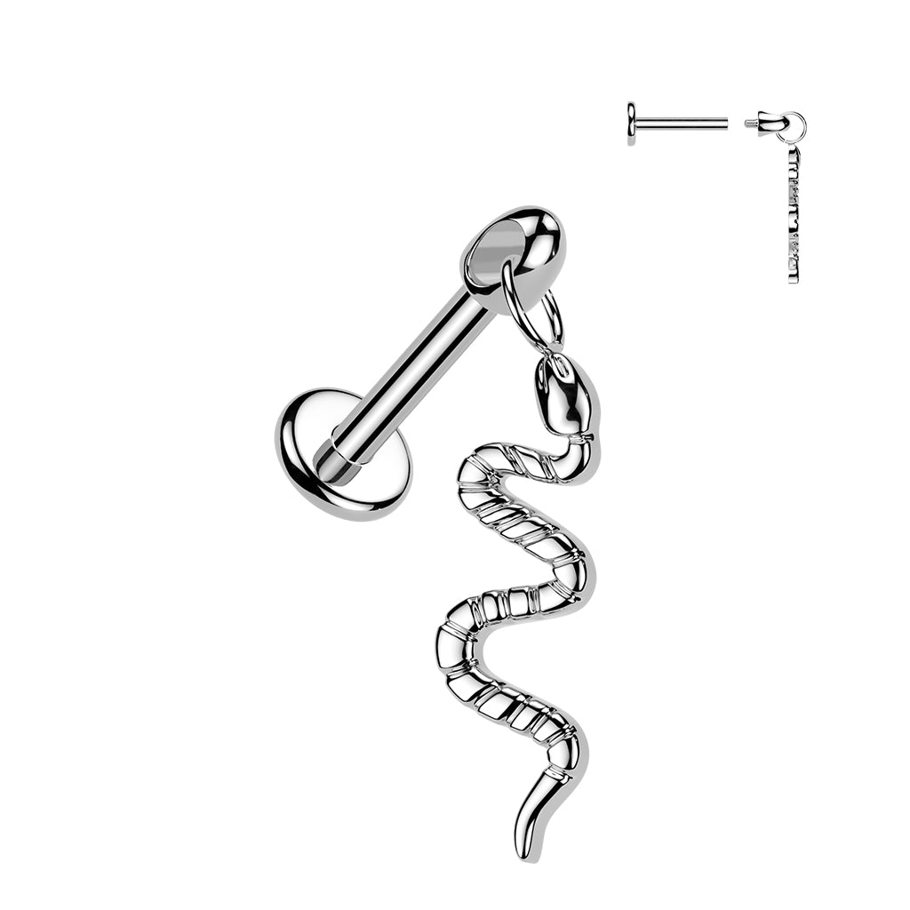 Flat Back Labret With Snake Dangle