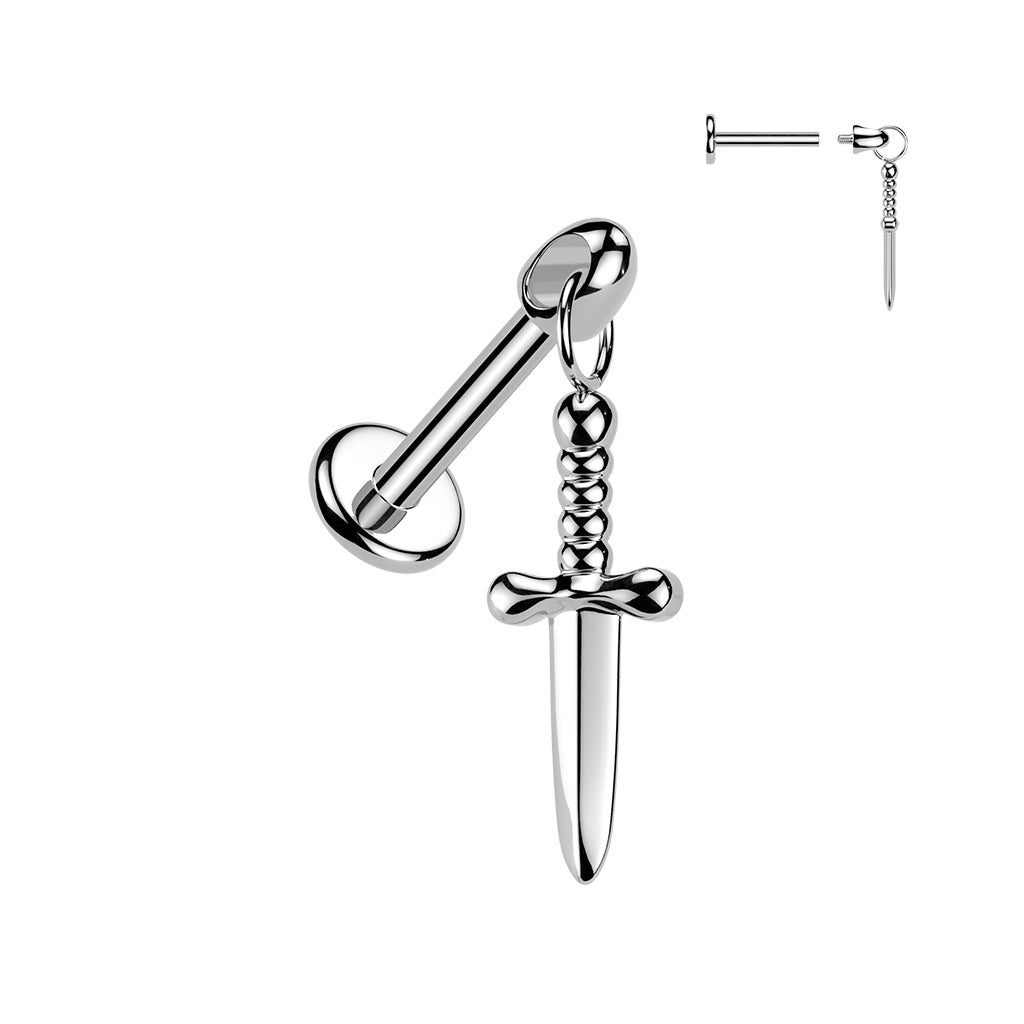 Flat Back Labret With Dagger Dangle