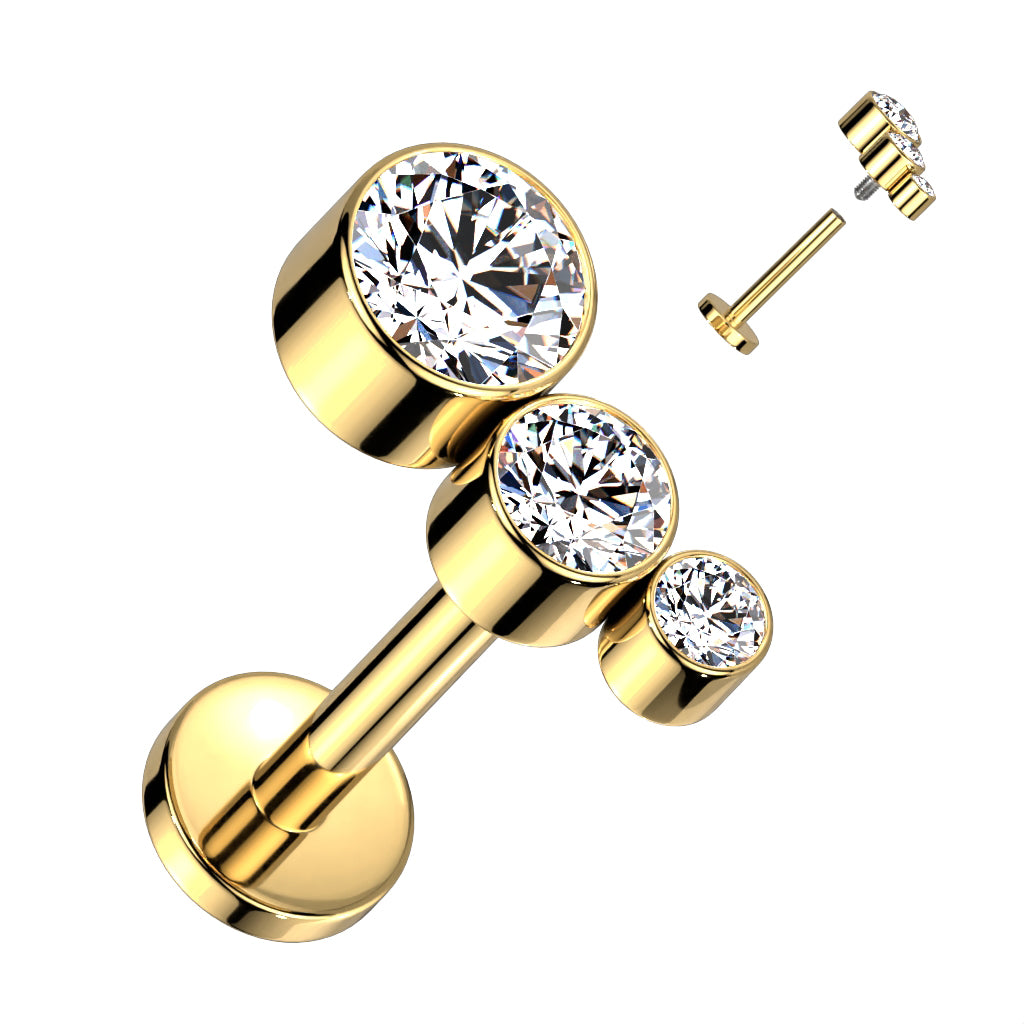Labret With Descending Bezel Set 3 CZ Curved Top