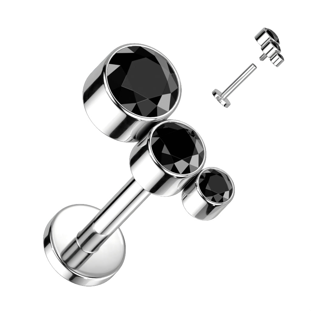 Labret With Descending Bezel Set 3 CZ Curved Top
