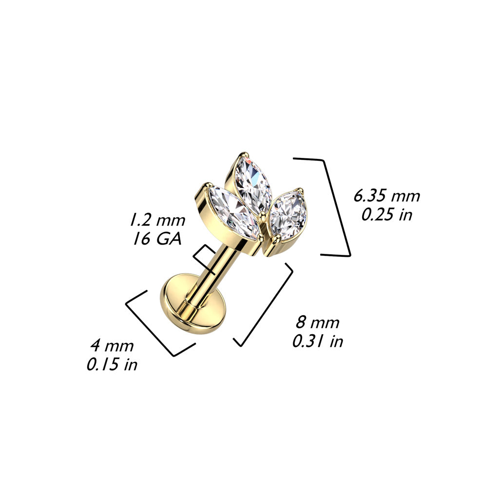 Labret 3 Marquise CZ Leaf Top